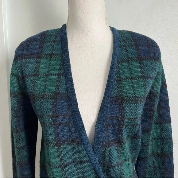 Pendleton • Navy Green Plaid Wool Blazer Sweater Cardigan Vintage - Picture 2 of 4